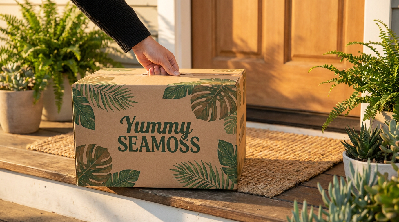 Yummy Seamoss delivery box arriving at your door